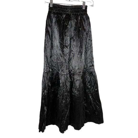 3.3 Field Trip Womens Maxi Tea Skirt Size XS Shiny Black Crisp Crepe Fabric - Picture 1 of 3